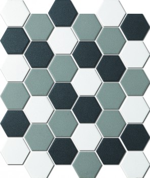 LÕPUMÜÜK *UNGLAZED HEXAGON WHITE&BLACK MIX SHC003MIX R11 51x59mm - Hansas Plaadimaailm